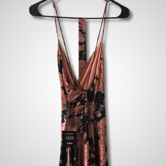 Lulu's Tea Gardens Rusty Rose Floral Print Satin Maxi Dress - NWT - Picture 5 of 5